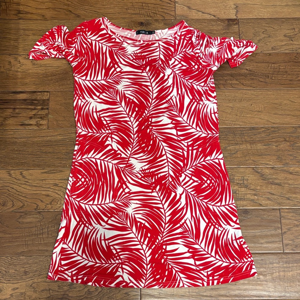 Yala 95% Bamboo Red and White Leaf Print Dress